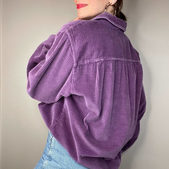 LL Bean wide wale corduroy aubergine purple button-down collared shirt L - Picture 15 of 17